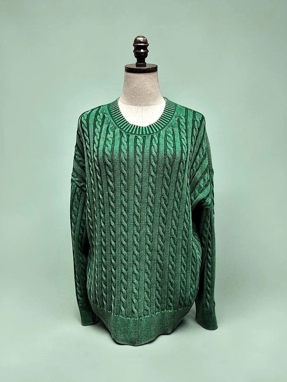 *LIKE NEW* Torrid Distressed Green Cable Knit Sweater